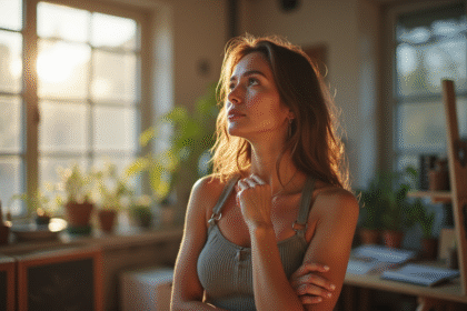 Femme artiste confiante dans son studio lumineux