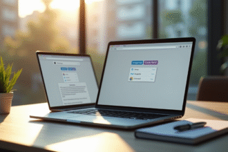 Bureau moderne avec ordinateur affichant DeepL et Google Translate