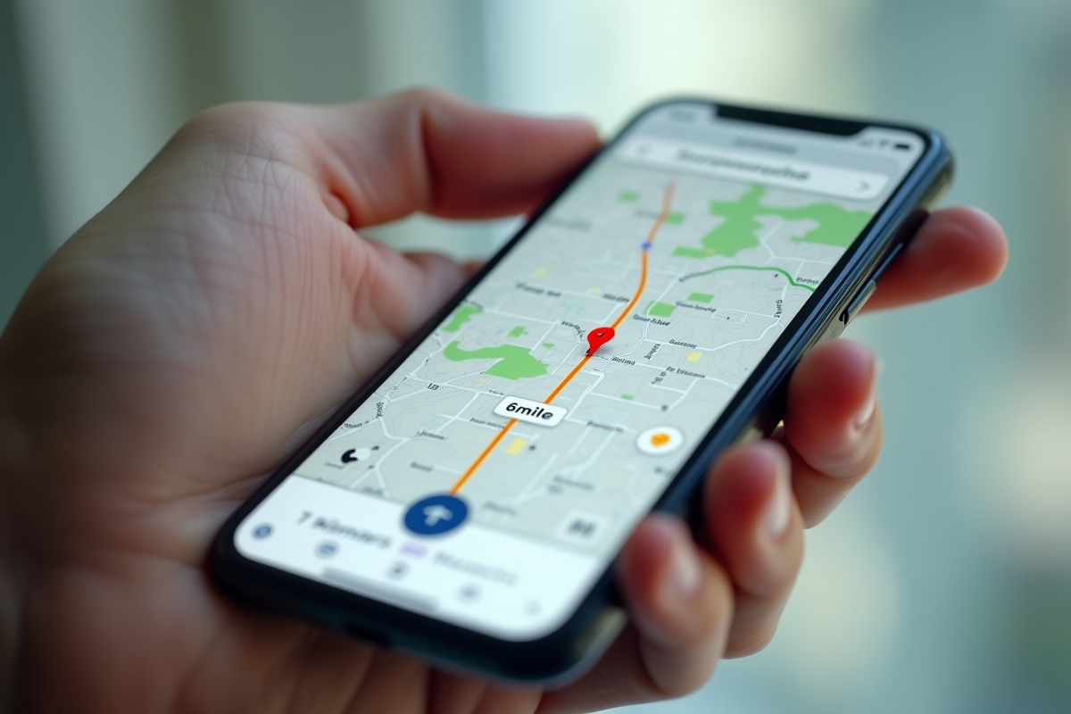 Carte numérique sur smartphone avec itinéraire de 6 miles