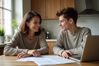 Femme et adolescent discutent du budget familial à la maison