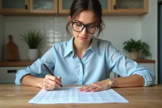 Jeune femme écrivant des chiffres sur un tableau de conversion