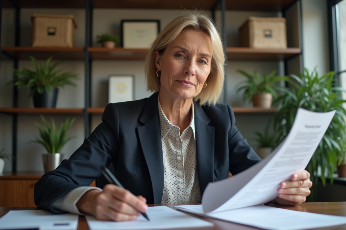 Femme RH en train de revoir des documents au bureau