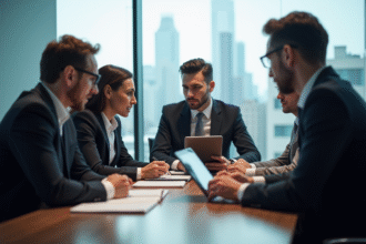 Groupe de professionnels en réunion dans un bureau moderne