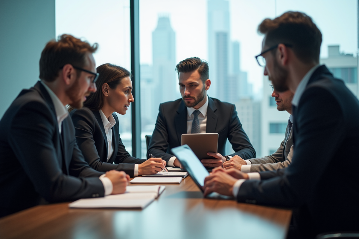 Groupe de professionnels en réunion dans un bureau moderne