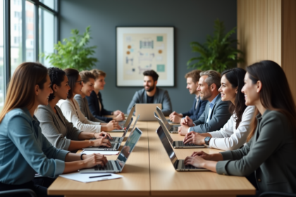 Groupe de professionnels divers en réunion de travail