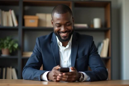 Homme d'affaires noir en blazer dans un bureau moderne