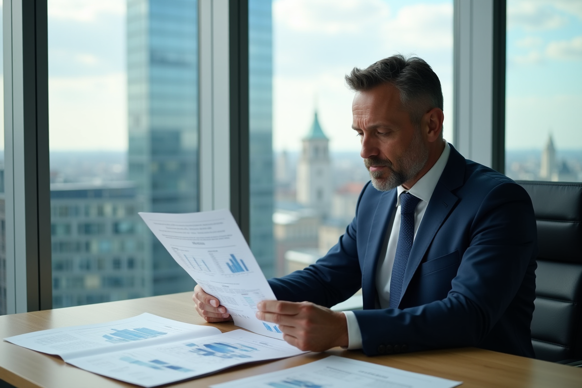 Homme d affaires en costume bleu dans un bureau moderne