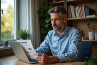 Homme d'âge moyen travaillant dans un bureau à domicile