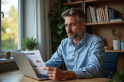 Homme d'âge moyen travaillant dans un bureau à domicile