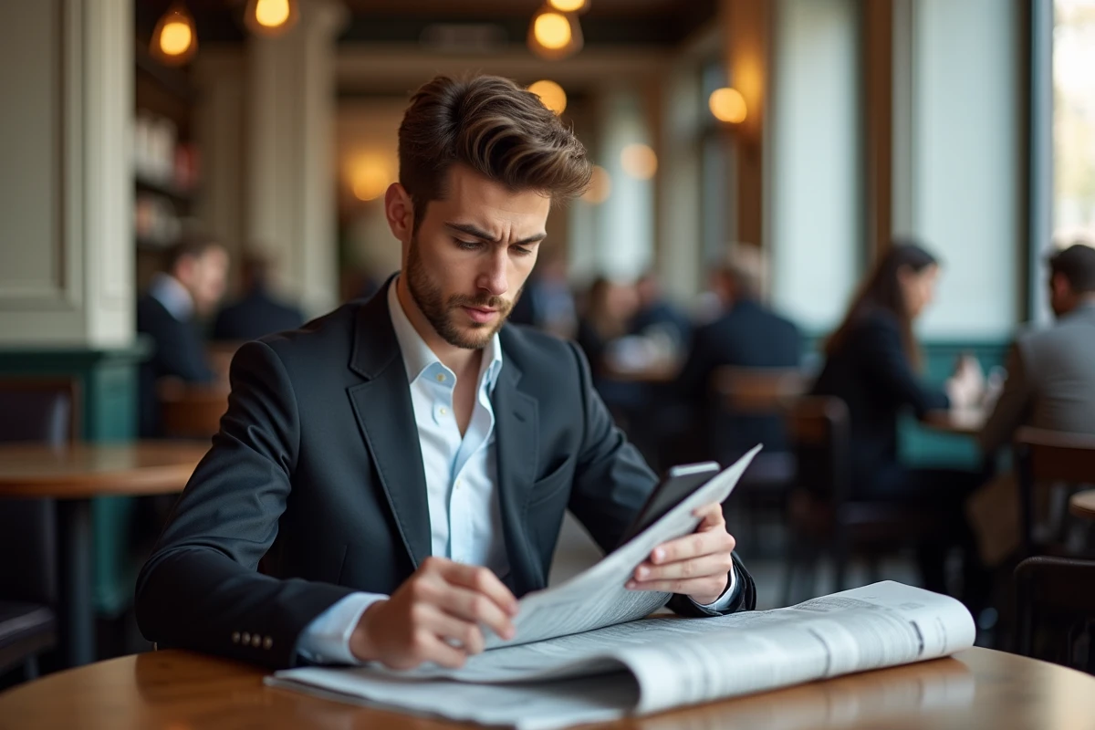 Homme en costume dans un café parisien