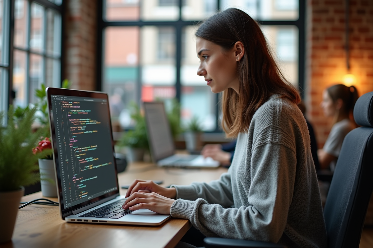 Jeune femme développeuse travaillant sur un ordinateur portable