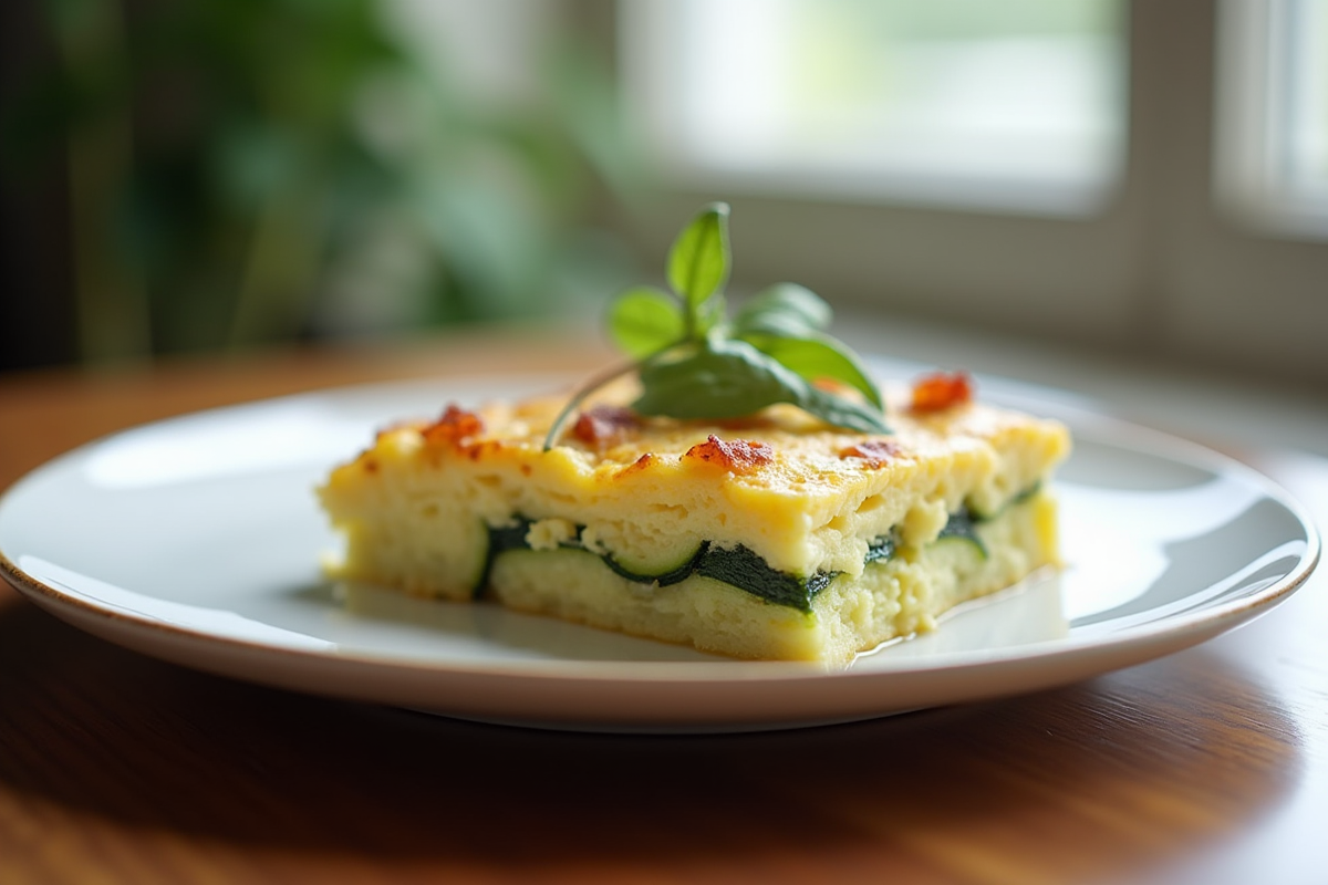 Tranche de gratin de courgette et pomme de terre dans une assiette