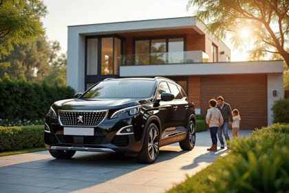 Peugeot 3008 d'occasion devant une maison moderne en journée