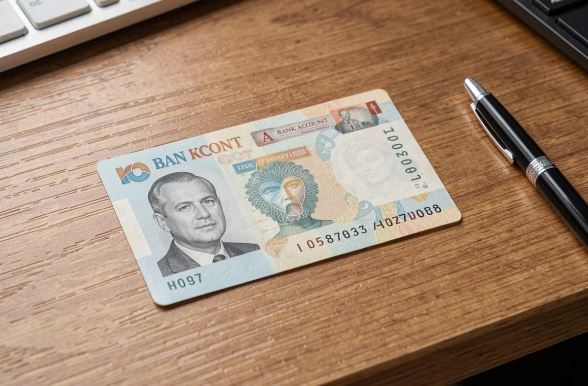 Relevé d'identité bancaire posé sur un bureau à côté d'un stylo