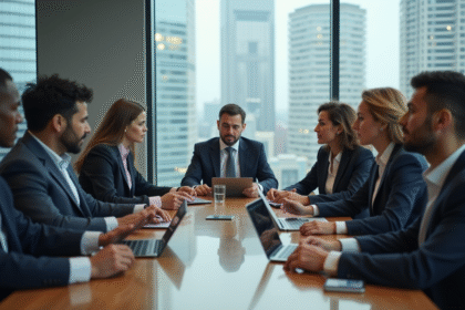 Groupe de professionnels en réunion d'affaires modernes