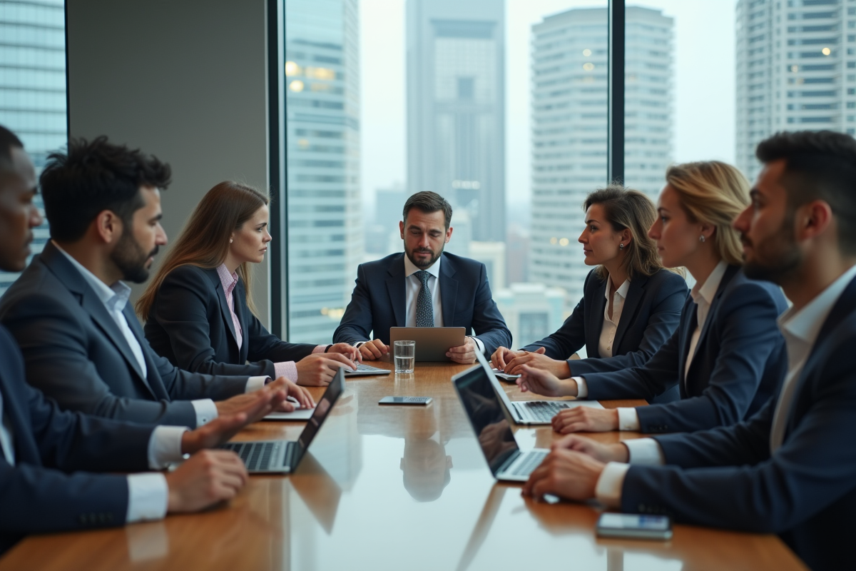 Groupe de professionnels en réunion d'affaires modernes