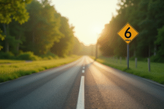 Route droite en campagne verte ensoleillée