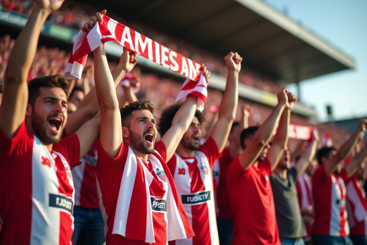 Supporters passionnes de SC Amiens dans les tribunes du stade